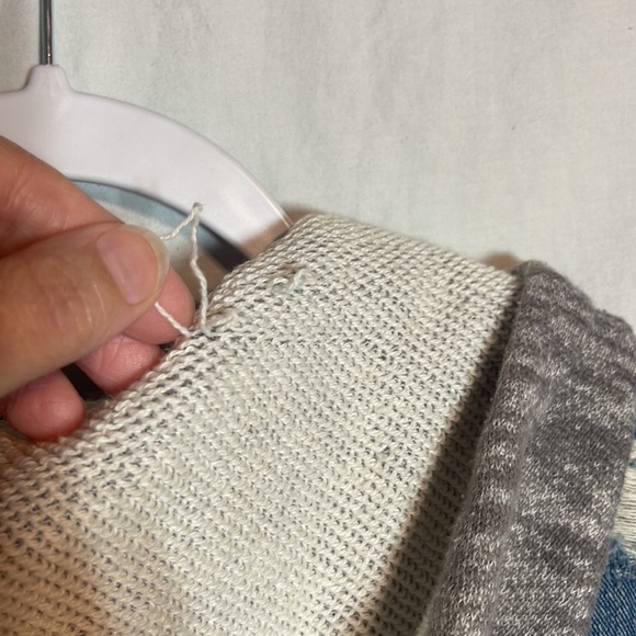 Free People Denim Jacket Medium Jean Hood Gray Sleeves Mixed Media Distressed M - Picture 11 of 16